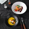 Plato de Cena Cerámico con Patrón de Roca, Plato Redondo Estilo Occidental, Plato Hondo al por Mayor Estilo Japonés, Plato para Platos, Plato para Sopa, Textura Mate en Blanco y Negro