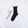 Meias com Borda Franzida para Mulheres, Meias de Cano Médio para Outono e Inverno, Meias Largas Estilo Japonês, Meias de Algodão de Cor Sólida, Meias Femininas Fofas de Renda Estilo Coreano