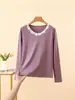 Nuevo Top Básico de Encaje Patchwork de Manga Larga para Mujer Otoño/Invierno 2026, Top Interior de Cuello Redondo, Engrosado Cepillado para Calidez, Ropa de Otoño