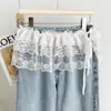 Falda Apilada de Jeans para Primavera y Verano para Mujer Cortina de Gas de Encaje Blanco Moda Falda Corta de Encaje Falda de Pastel