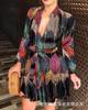 Vestido Vacacional Marítimo Europeo y Americano Transfronterizo Otoño e Invierno Nuevo Manga Larga Cuello en V Tirantes Falda Corta para Mujer Falda Sexy de Moda