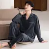 Pijama 100% algodón para hombre, ropa de casa de manga larga 100% algodón para primavera y otoño, talla grande, conjunto simple de cárdigan para hombres de mediana edad y jóvenes