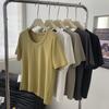 Camiseta de Algodón con Hilo Cuello en U Clavícula Peso Alto Manga Corta Básica Versátil Adelgazante Manga Corta Camiseta Base Primavera y Verano Nuevo 2023