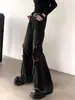 Estilo Montaña Otoñal/Ro Oscuro Ambiente de Calle Alta Americana Jeans de Diseñador de Nicho de Pierna Ancha de Cintura Alta con Sensación de Alta Gama