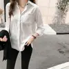 Nueva camisa larga casual suelta para mujer de otoño e invierno, top estilo vintage Hong Kong, camisa de color liso, camiseta básica de moda