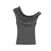 1061-Camiseta de Moda Sexy Ajustada con Hombro Descubierto sin Mangas Estilo Chica Caliente Pura Pasión para Mujer 2025 Nuevo Estilo Europeo y Americano