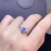Anillo de tanzanita natural vidrio micro algodón boca fuerte viva plata 925 incrustación de precisión 4*5 mm venta al por mayor de fábrica