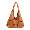 Bolsa de Ombro Feminina Recorte Retro Coreana Outono e Inverno 2025 Nova Bolsa Tote para o Trabalho Bolsa de Mão Casual em Camurça