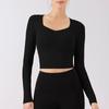 Roupas de Yoga Justas para Primavera e Verão, Bojo Fixo, Secagem Rápida, Manga Longa, Treinamento de Corrida, Fitness, Slim Fit, Gola Quadrada, Top Esportivo