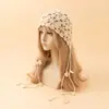 Turbante Trenzado Hueco Floral con Monedas de Cobre Transfronterizo para Mujer, Sombrero de Salida para Primavera y Otoño Estilo Étnico Retro Bohemio Hecho a Mano