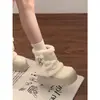 Botas de Nieve Peludas Blancas de Terciopelo Retro con Suela Gruesa para Mujer 2025 Nuevo Invierno Abrigo Cálido Zapatos de Algodón Birkenstock
