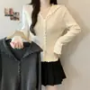 Cardigan de malha versátil de manga longa com lapela, estilo simples, slim fit, novo design estilo coreano para outono, tamanho plus size