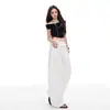 Pantalones casuales de pierna ancha con curvas para mujer, con volantes de lunares blancos, finos, holgados y fluidos, de longitud hasta el suelo, para verano.
