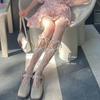 Meias Lolita pretas com tiras cruzadas brancas e laço, meias finas Lolita, meia-calça