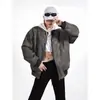 Jaqueta Vintage de Lapela Estilo Americano para Homens e Mulheres, Versátil Solta Desgastada Roupa de Trabalho para Casais Jaqueta de Couro PU Marca Tendência