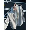 Moletom Cardigan Listrado Cinza com Flor Branca Masculino Outono Cleanfit Roupa Esportiva Jaqueta de Casal Americana