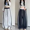 [Exclusivo para o Sudeste Asiático] Calça Esportiva Retrô Feminina, Calça Larga Solta de Primavera e Outono, Calça de Moletom Color Block Estilo Preguiçoso
