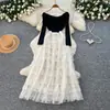 Vestido de pastel de malla con lentejuelas de un solo hombro estilo francés, vestido de manga larga para mujer, súper elegante y adelgazante, vestido largo, colección de otoño 2026
