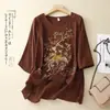 Bordado Gran Marca Liquidación Fin de Temporada Lino Camisa Pequeña Top Mujer Bordado Pesado Holgado Delgado Algodón Lino Manga Corta Camisa Top