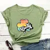 Marca Independente Clover Estampa de Letras da Sorte Comércio Exterior Manga Curta Verão Novo Gola Redonda Camiseta Solta para Mulheres