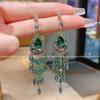 Aretes Largos Elegantes de Borla de Cristal de Lujo Ligero Retro de Alta Gama Nuevo Estilo Étnico Chino Aretes Exagerados de Diamantes