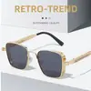Gafas de Sol Futuristas Cyberpunk con Sentido Tecnológico Uv400 Marco Metálico Grande Cuadrado Hombres Gafas Steampunk Con Resorte