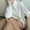 Camisa de Sentido de Estilo Francés Borracho para Mujer Primavera y Otoño Camisa Vertical Chic Nicho Apilado Estilo Occidental Top de Cuello Puntiagudo para Mujer