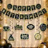Banner temático de jubilación con sombrero negro y dorado transfronterizo, juego de espirales de panal, accesorios de decoración de lugar, suministros de decoración para fiestas