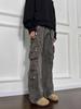 Jeans de Herramientas con Bolsillos Múltiples Estilo Retro Americano Vibe Estilo Sentido del Diseño para Hombre High Street Pantalones Rectos Sueltos