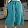 Pantalones Artísticos de Algodón Lino para Mujer Retro Color Sólido Cintura Elástica Sueltos Adelgazantes Linterna Pierna Ancha Pantalones Cropped Casuales para Mujer Verano