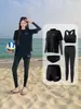 Nuevo traje de baño de dos piezas estilo coreano para mujer, de manga larga, protección solar, secado rápido, traje conservador para surf y buceo, adelgazante y que oculta el abdomen