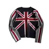 Cropped Tricô Bloco de Cores Bandeira do Reino Unido Patchwork Listrado Gola Redonda Estilo Retrô Americano