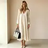 Otoño/Invierno 2026 Nuevo Vestido de Ajuste Holgado con Cuello en V y Mangas Largas Europeo y Americano Venta Transfronteriza Amazon Ropa para Mujer