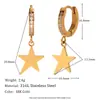 Pendientes creativos de personalidad con temperamento minoritario europeo y americano, acero inoxidable chapado en oro de 18 quilates, microincrustación de circonita, estrella de cinco puntas, cierre geométrico para la oreja