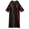 Vestido Longo Original Estilo Francês para Plus Size, Manga Longa, Proteção Solar, Decote V, Algodão e Linho Finos, Estampado, Soltinho, Emagrecedor, para Mulheres