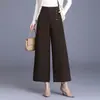 Calça de lã feminina de perna larga 2026 nova outono e inverno slim-fit elegante calça de lã moderna cintura alta reta versátil calça cropped