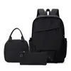 Novo Estilo Conjunto de Mochila Escolar de Tecido Oxford para Alunos do Ensino Fundamental e Médio, Mochila + Lancheira + Estojo, Pedido Mínimo de Uma Peça