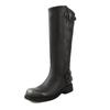 Botas de Cavaleiro Cowboy Ocidental de Couro Integral 2025 Salto Médio Grosso Cano Largo Alargado Fivela de Cinto Botas Altas de Couro Genuíno para Mulheres