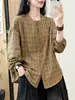 Moda Otoño 2026: Camisa Base para Mujer de Estilo Artístico Cuadros Holgada Cuello Alto, Cárdigan de Manga Larga Camisa a Cuadros