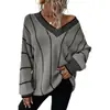 Marca independiente europea y americana otoño e invierno nuevo suéter casual holgado a rayas para mujer top de punto vintage transfronterizo con cuello en V