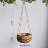 Cesta Colgante de Flores de Paja Hecha a Mano, Colgante de Pared Pastoral, Maceta para Plantas Verdes Suculentas, Cesta Colgante de Mimbre Multicapa Artística Personalizada