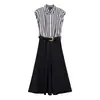 Ropa de mujer transfronteriza 2026 Moda europea y americana versátil casual vestido corto de manga corta con bloques de color con cinturón para mujer B22663