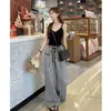 Novas Calças Xadrez Elegantes e Versáteis para Mulheres Primavera e Verão Cintura Alta Slim Design Wide-Leg Comprimento Total