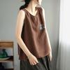 Camisola bordada com fita de algodão e linho, top feminino solto sem mangas, parte inferior, uso externo, colete pequeno interno, preto