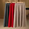Falda de punto larga A-line con textura retorcida 100% lana para otoño e invierno, con cintura elástica, suave y elegante para mujer