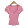 Camiseta de Verano Estilo Puro Deseo Ajustada Cintura de Reloj de Arena Hombro Normal Top Sexy de Manga Corta con Cuello en V Profundo Estilo Chica Caliente Americana para Mujer