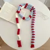 Lenço de Pescoço de Tricô Estreito Longo Color Block Listrado Moda Estilo Coreano Versátil Decorativo Listrado Atmosfera Baguete