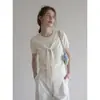 Elegante camiseta de punto de manga corta color albaricoque estilo francés para mujer, ropa de verano, corte ajustado, favorecedora, hombro normal, top estilo old money