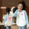 Nova Camiseta de Manga Longa Color Block Estilo Coreano para Meninas, Base para Primavera e Outono, Top Elegante de Outono Slim Fit para Crianças