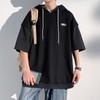 Chegada Nova Verão 2024 Nova Waffe Estilo Hong Kong Manga Curta com Capuz Camiseta Masculina Tamanho Grande Jovem Esportiva Base Top